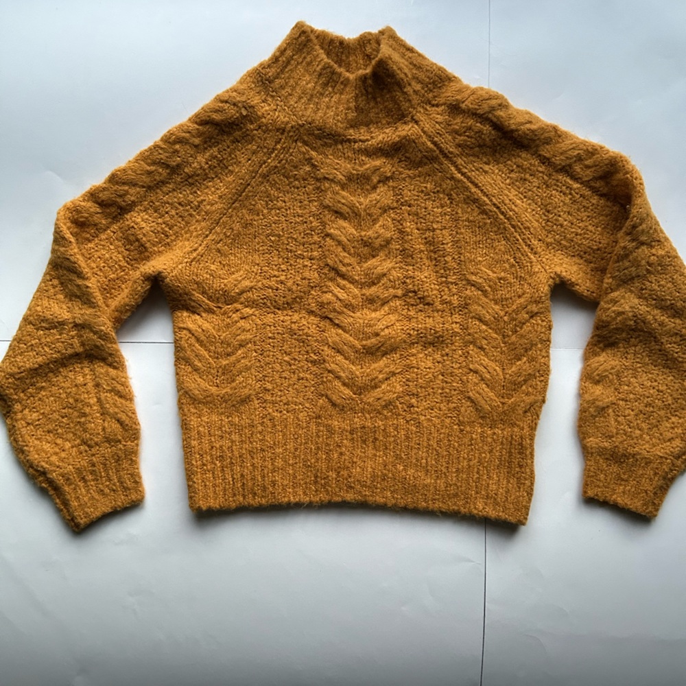 Aritzia Sunday Best Melly Sweater mustard yellow xs cropped mock neck - Picture 7 of 12